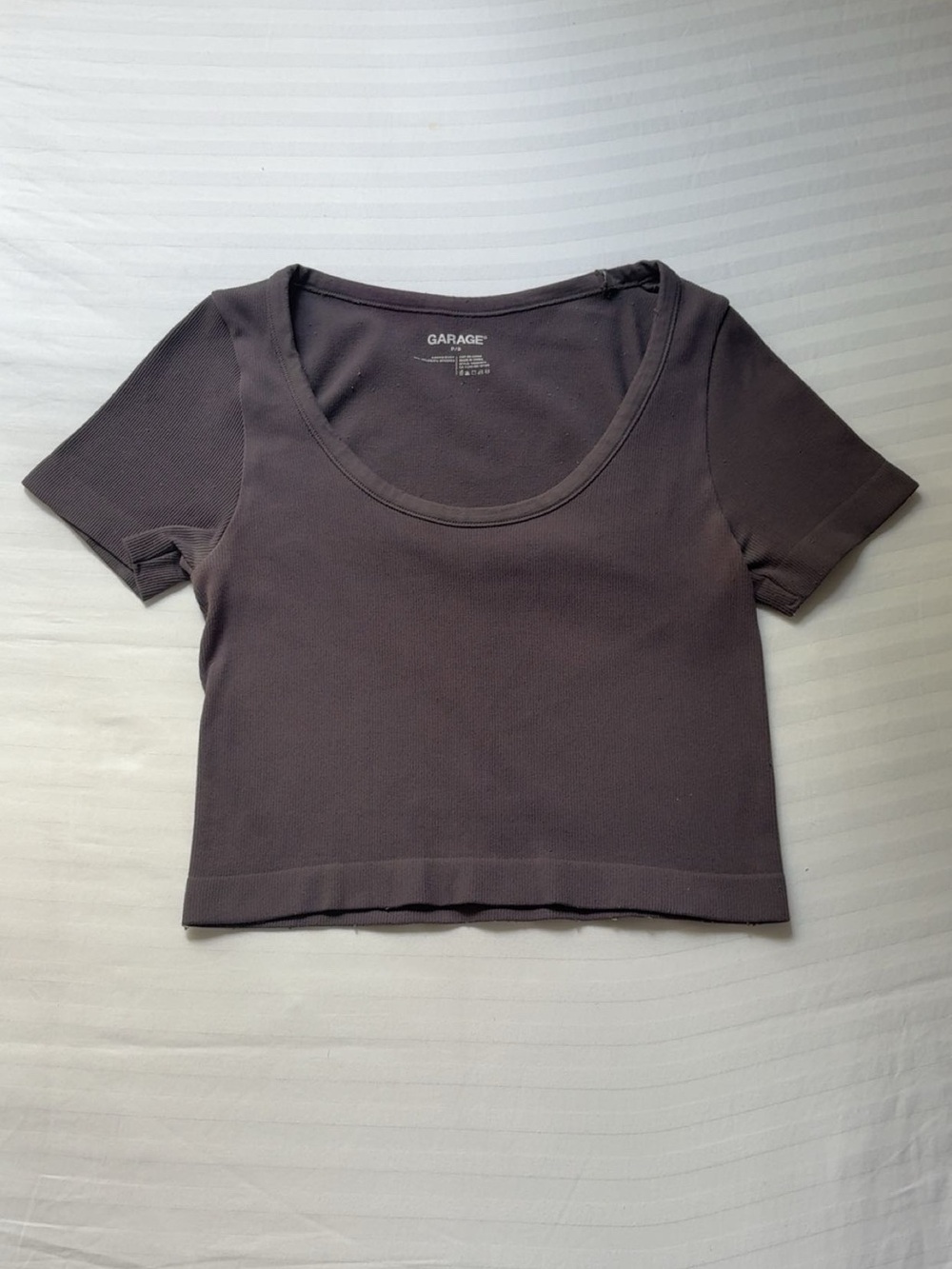 Garage Short Sleeve Cropped Scoop Neck Tee in Dark Brown